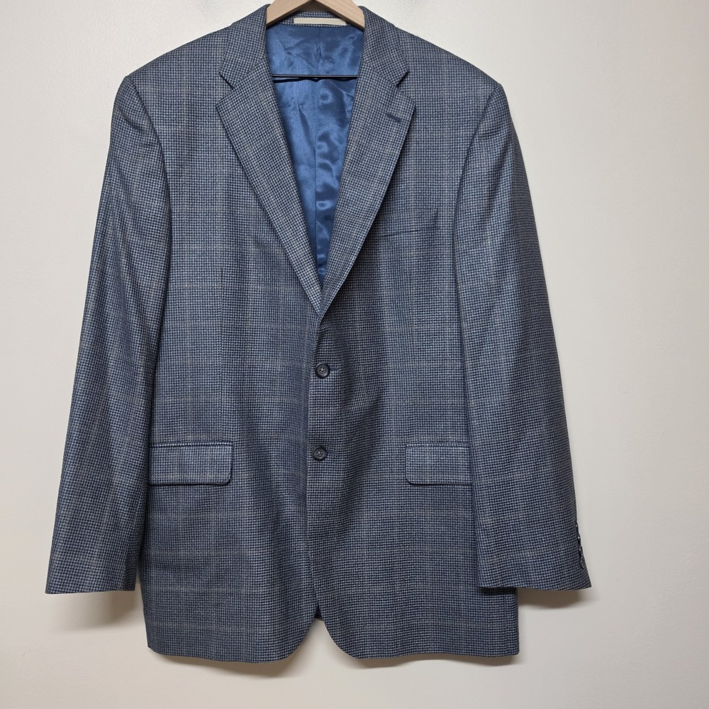 Burberry‎ London Sport Coat Blazer 44L Blue Silk Wool Windowpane Barneys USA